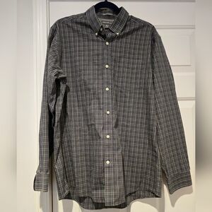 Eddie Bauer Grey Yellow Blue White Plaid Long Sleeve Collared Button Down